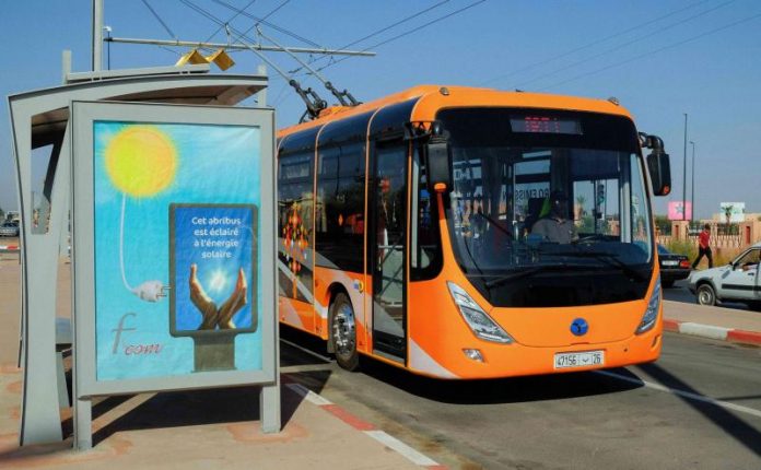 An electric bus runs in the southern Moroccan city of Marrakech. (AFP)