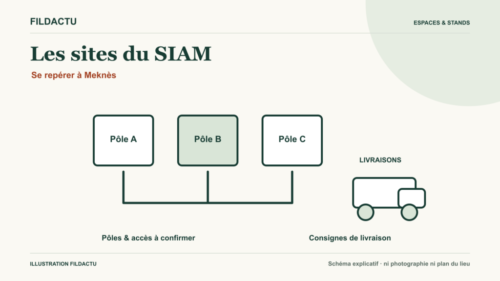 Sites du SIAM à Meknès : accès, pôles et préparation des livraisons